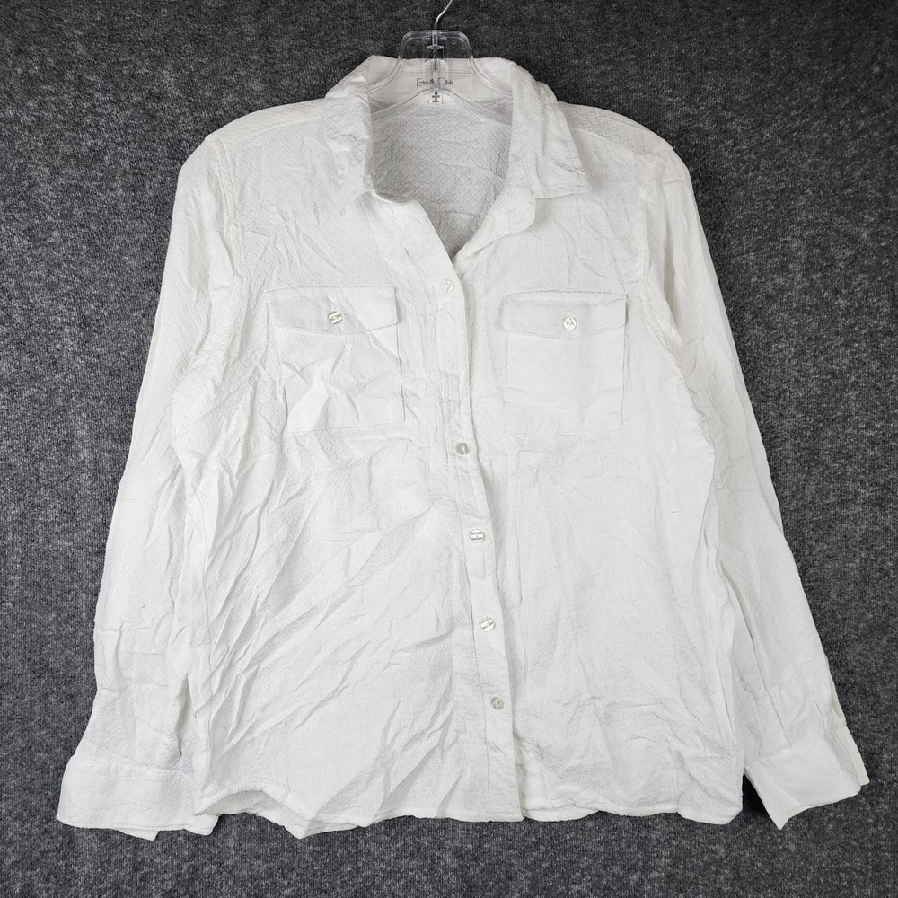 Eden & Olivia Button Down Shirt Women Medium White Textured Cotton Long Sleeve